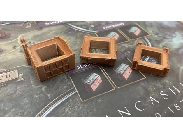 Brass board game buildings