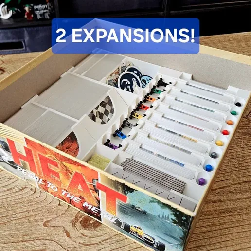 HEAT: Pedal To the Metal Insert - Base Game plus 2 Expansions (Heavy Rain and Tunnel Vision) - Fits Sleeved Cards with No Lid Lift!