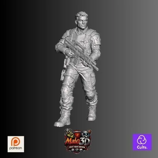 ⭐ Johnny Rico – Zombicide Invader Survivor STL Miniature + Character Card