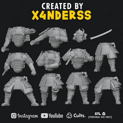 [X4NDERSS 1⁄48] MEDIEVAL JAPAN SAMURAI SET 1 • MODULAR • LEGION SCALE • Troopers • tsushima • HONOR • orochi • Japanese • kensei • total war • shogun • KATANA • RONIN • WARRIOR • MINIATURE • 3D PRINT • PRINTING •