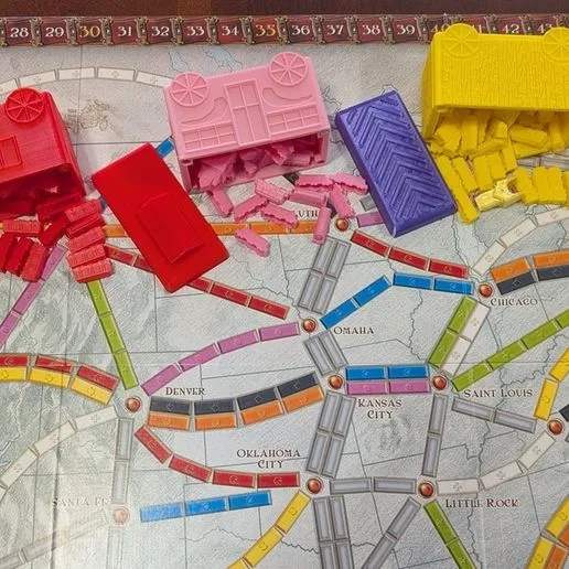 Cute train car storage containers. Set of 5.  Compatible with Ticket to Ride games