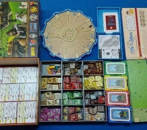 Ora et Labora board game organizer, remix for non-sleeved cards and suitable for vertical storage (box height 70mm)