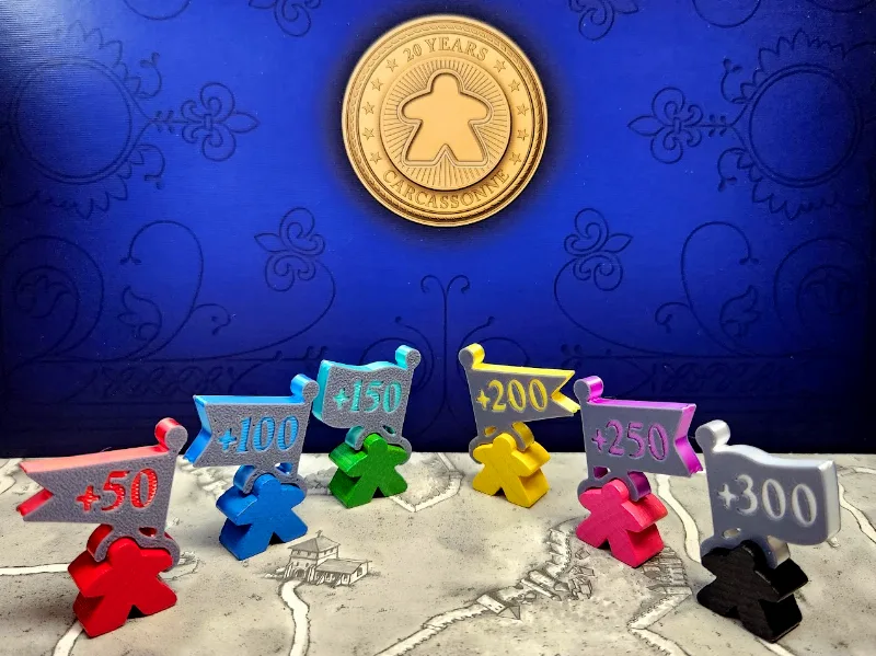 Multi-color Scoring Flags for Carcassonne Meeples