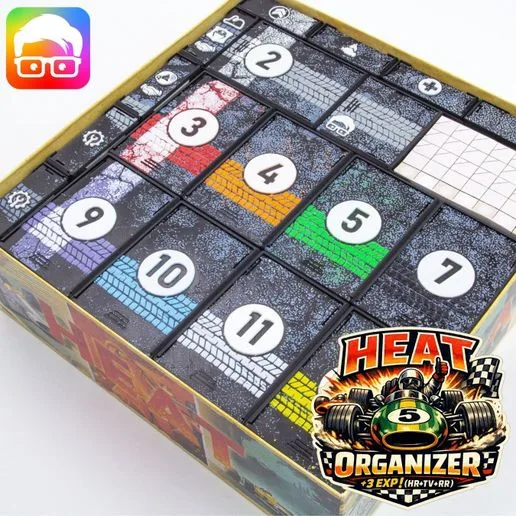 Heat Pedal to the Metal organizer inc. 3 exp. (Heavy Rain, Tunnel Vision and Rocky Roads) by @ammedia3d [tabletop board game inserts sku: HEAT002]