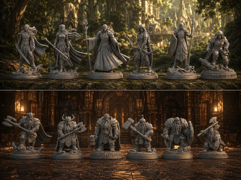 War of the Ancient – Elves vs. Dwarves Chess Set
