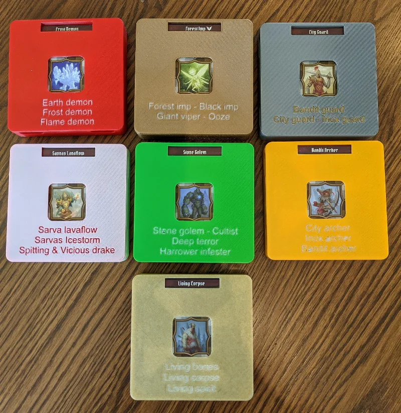 Gloomhaven Full Storage Lids with the monster names on the lid