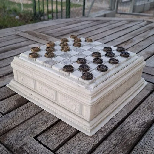 Fancy old box with checkers / chess board