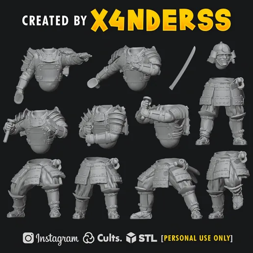 [X4NDERSS 1⁄48] MEDIEVAL JAPAN SAMURAI SET 2 • MODULAR • LEGION SCALE • Troopers • tsushima • HONOR • orochi • Japanese • kensei • total war • shogun • KATANA • RONIN • WARRIOR • MINIATURE • 3D PRINT • PRINTING •