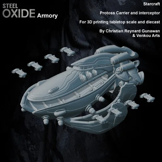 Starcraft Brood War style Protoss Carrier and Interceptor for tabletop miniatures