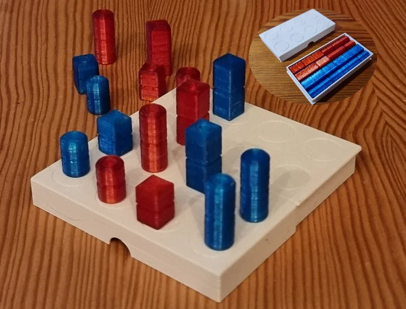 Quarto game with box, pocket size, customizable (FreeCAD)