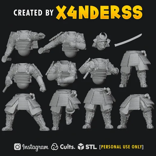 [X4NDERSS 1⁄48] MEDIEVAL JAPAN SAMURAI SET 1 • MODULAR • LEGION SCALE • Troopers • tsushima • HONOR • orochi • Japanese • kensei • total war • shogun • KATANA • RONIN • WARRIOR • MINIATURE • 3D PRINT • PRINTING •