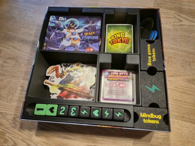 King of Tokyo insert with Power Up and Mindbug exp