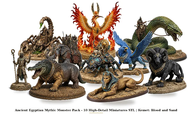 Ancient Egyptian Mythic Monster Pack - 10 High-Detail Miniatures STL | Kemet: Blood and Sand