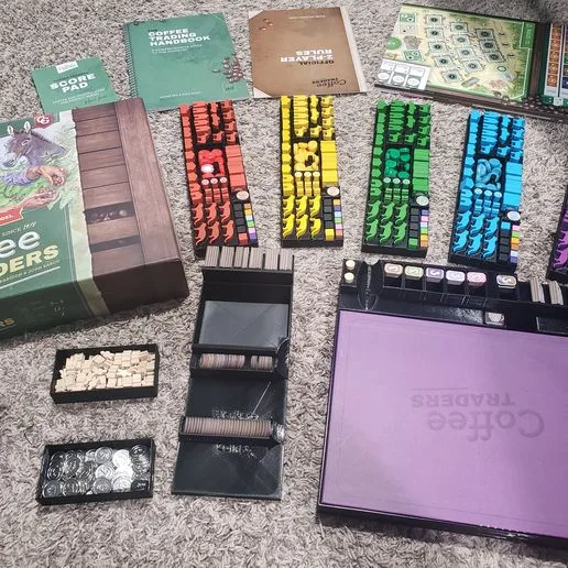 Coffee Traders board game insert with individual player trays