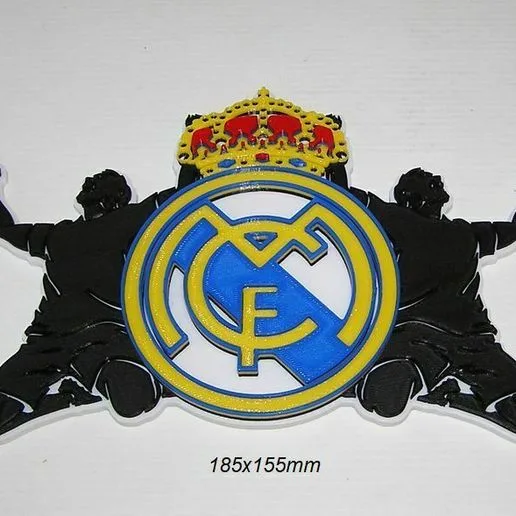 Real Madrid, shield, soccer, Santiago, Bernabeu, poster, sign, logo, 3d printing, stadium, goal, players, defense, goalkeeper, league, champions, first, division, first division