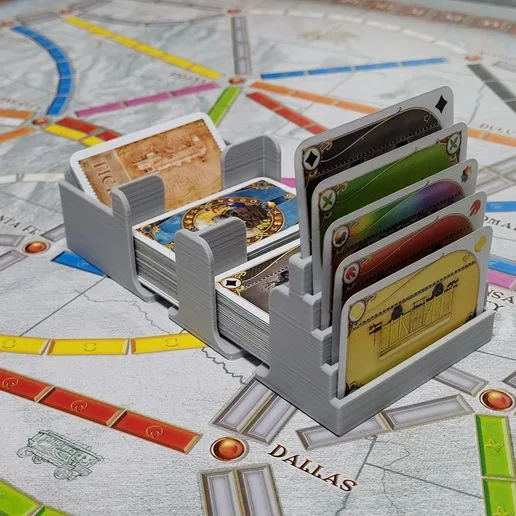 Ticket to Ride compatible Draw and discard station, card tray for Train Cards, Discard Pile, Destination Tickets, and Face Up Cards