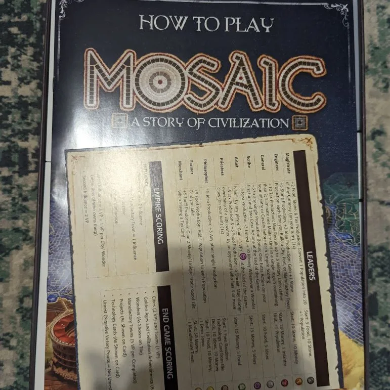Mosaic Board game insert (Retail edition)