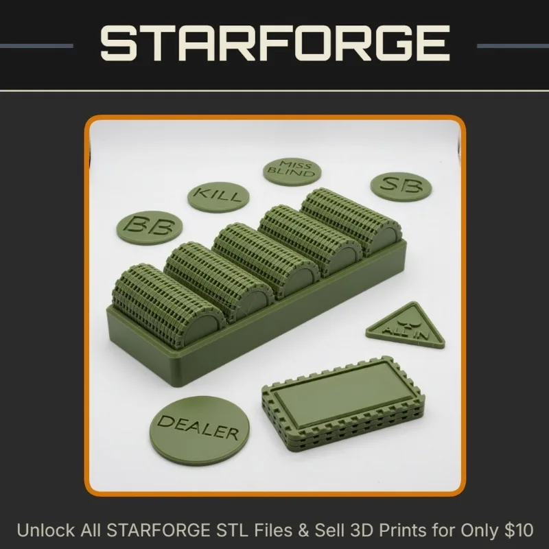 Comprehensive Poker Set with Standard American Sized Chips Racks and Accessories StarForge Kits 3D Print STL File