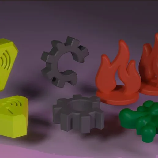 Nemesis gameboard FIRE-DAMAGED-NOISE-SLIME Tokens