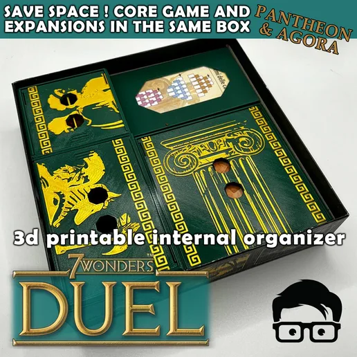 7 WONDERS DUEL + EXPANSIONS (PANTHEON AND AGORA) 3D PRINTABLE INSERTS / ORGANIZER ALL-IN