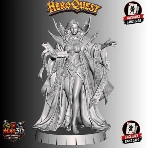 🧙‍♀️ Lady Mentor Hero + HeroQuest Character Card – 32mm STL Miniature 🧙‍♀️