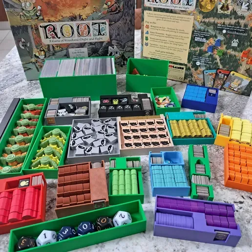 Root Board Game insert and storage. Fits Riverfolk, Underworld, Marauder and Homelands Expansions
