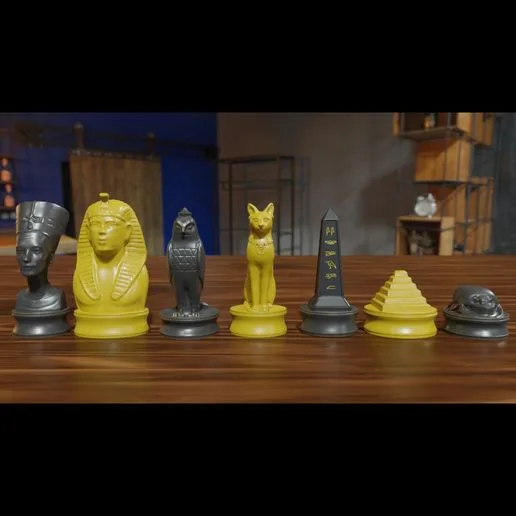 Printable Ancient Egypt Chess Pieces with Chessboard