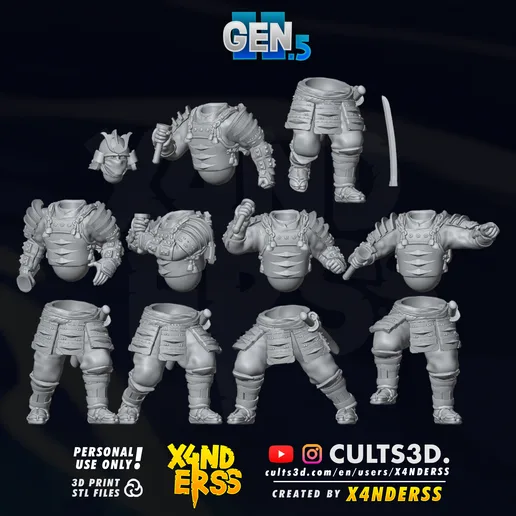 X4NDERSS Gen2.5 Samurai Set 1 - [TAGS: Stylized Modular Miniature Heroic Models Soldiers Soldier Medieval Japan Japanese For Honor Orochi Kensei Samurai Shogun Katana Ronin Warrior]