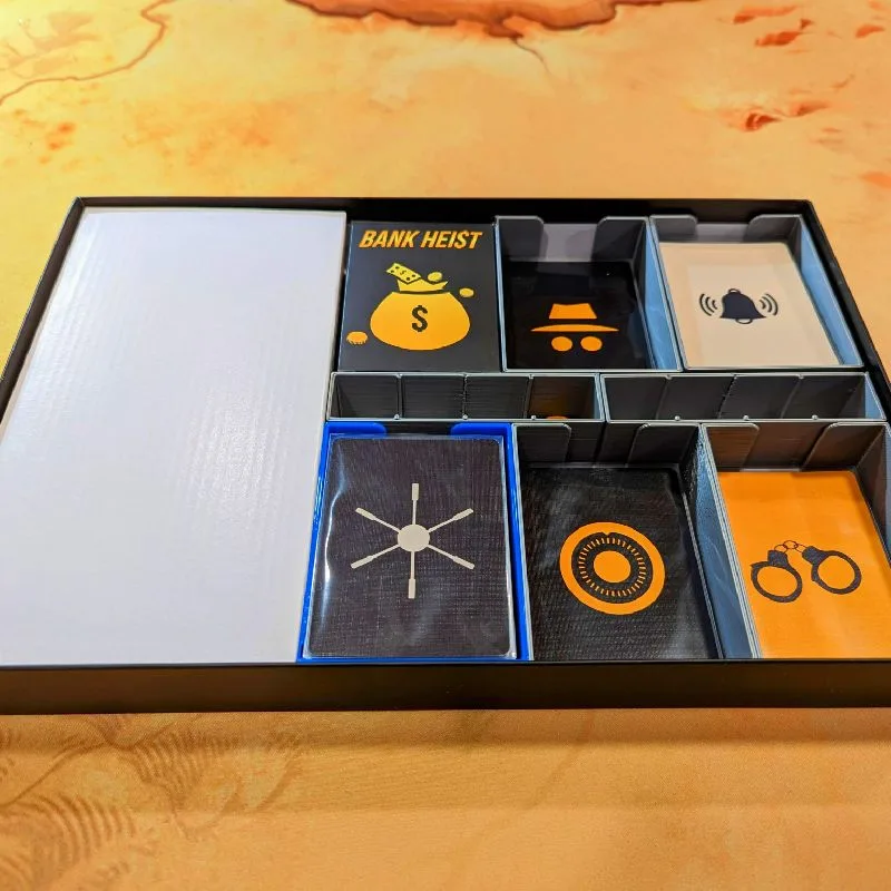 Bank Heist board game insert/organizer - supports sleeved cards