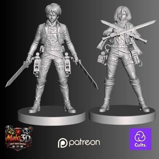 ⚔️ Attack on Titan Survivor Bundle – 2 STL Miniatures + Zombicide Black Plague Character Cards