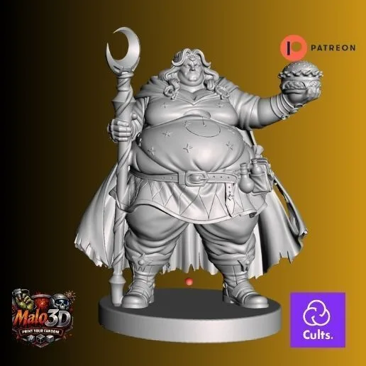 🪄 Fat Wizard Hero + HeroQuest Character Card – 32mm STL Miniature 🪄