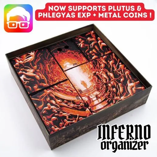 Inferno board game organizer - inc. Plutus & Phlegyas exp. and Metal Coins (by @ammedia3d)