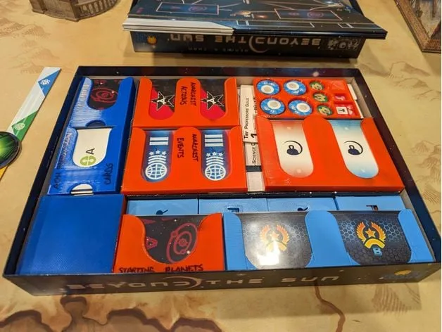Beyond the Sun Box Insert/Organizer w/ leaders of the new dawn expansion - Sleeved cards - Remixed ore bowl