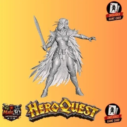 🏹 Elf Hero + HeroQuest Character Card – 32mm STL Miniature 🏹