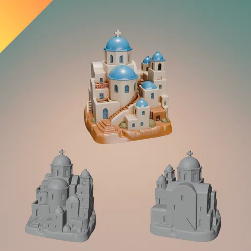 Santorini Diorama – 3D Printable Greek Island Diorama for Scenic Displays, Travel Decor, and Miniature Collections