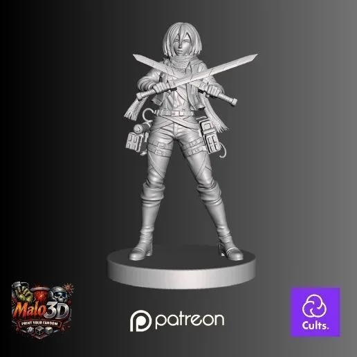 ⚔️ Mikasa Ackerman – Survivor STL Miniature + Zombicide Black Plague Character Card