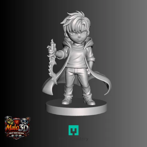 ⚔️ Sung Jin-Woo Chibi Hero + Arcadia Quest Cards – STL Miniature ⚔️