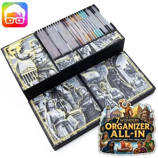 7 Wonders (2nd ed.) ALL-IN organizer (Base + Leaders + Cities + Armada + Edifice) by @ammedia3d [tabletop board game inserts sku: 7WNDR001]