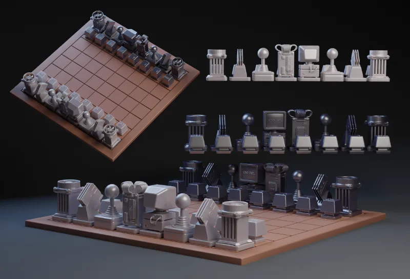 Retro Computer / Electronics Chess Pieces.