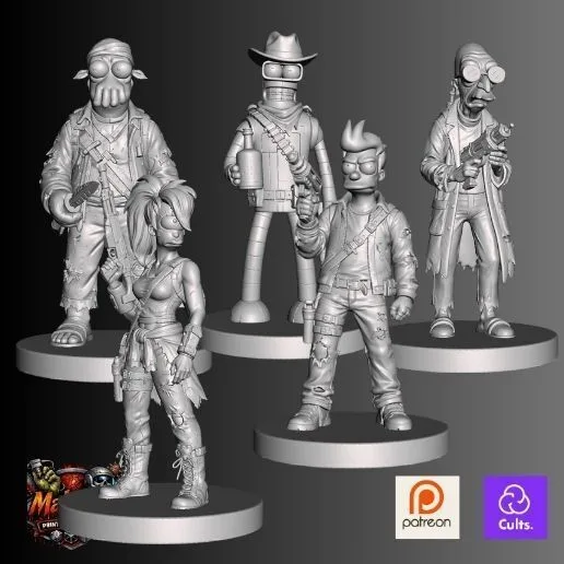 🚀 Futurama Crew Bundle – 5 STL Miniatures + Zombicide Invader Character Cards