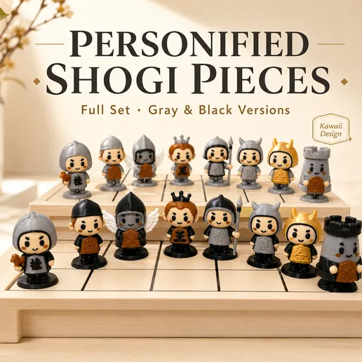 Personified Shogi Pieces – Kawaii Japanese Chess Set STL & 3MF