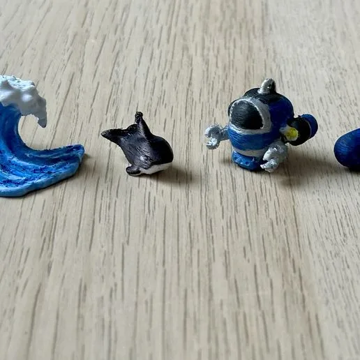 Miniatures set for Endeavor Deep Sea - submarine, wave, diving robot & orca