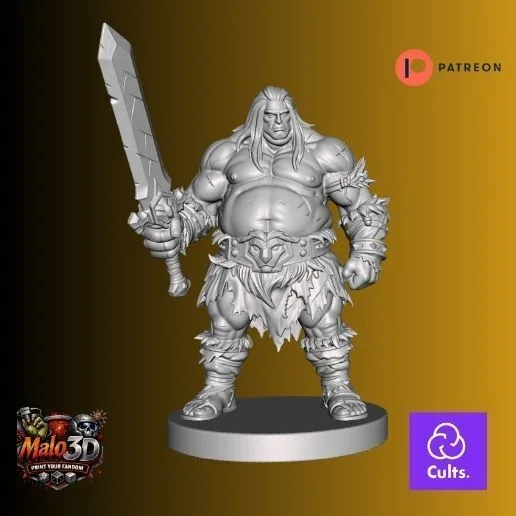 🗡️ Fat Barbarian Hero + HeroQuest Character Card – 32mm STL Miniature 🗡️