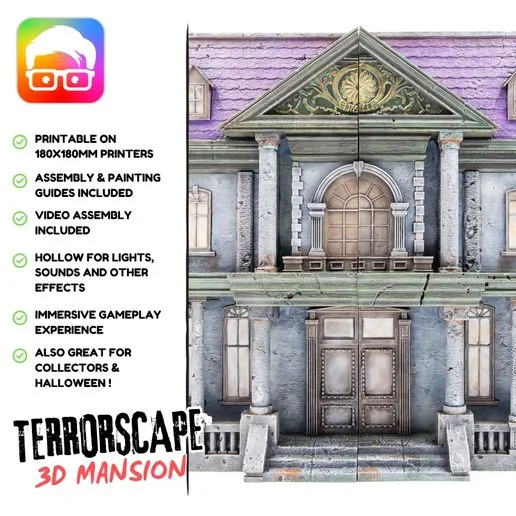👻🎃 3D printable Mansion for Terrorscape boardgame (Accessories, Horror, Immersion, DIY, Painting, DiceTower, Effects, LED, Smoke, Sound, Halloween, Diorama, Creativity, Haunted House)