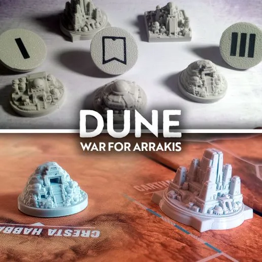 Dune War for Arrakis – 3D Building Tokens Covers and Replace (Arrakeen, Carthag, Sietch, Villages, Ecology Stations)