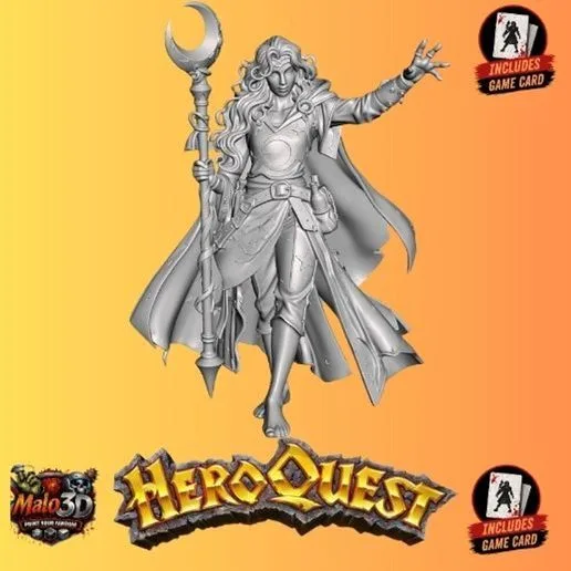 🪄 Wizard Hero + HeroQuest Character Card – 32mm STL Miniature 🪄