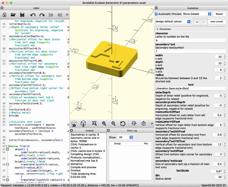 Parametric Scrabble Tile Generator + Portuguese Scrabble Tile Set