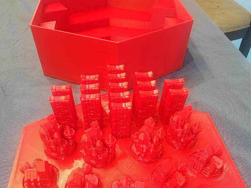 Catan Player Pieces and Holder (Enclosed)