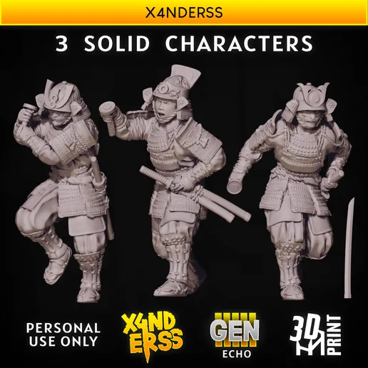 X4NDERSS Katana Samurai (Gen5 ECHO) - 1/35 38mm 1/48 32mm 1/56 28mm Scale Diorama Ronin Shogun Tabletop Gaming Sheath Army Swords 3D Print Model Miniatures Solid Full Character