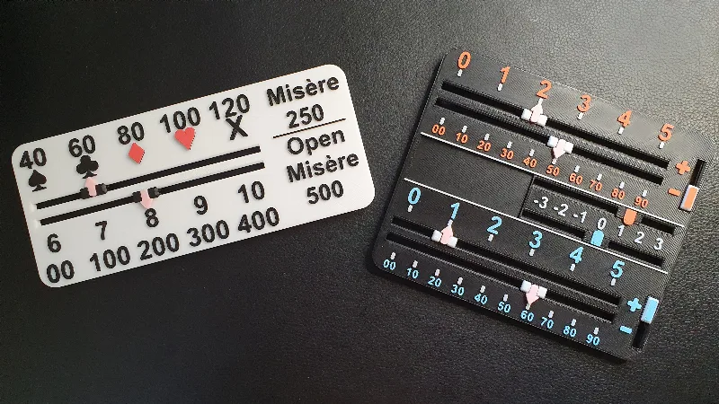 500 Card Game Score Tracker, Dealers Chip and Current Bet.